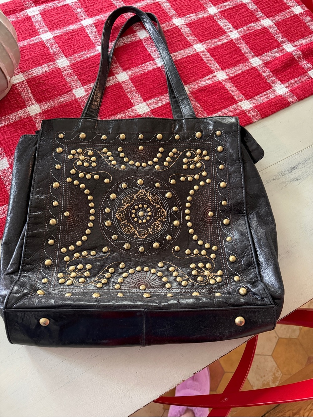 Hobo Western Black Studded Black Leather Shoulder Bag